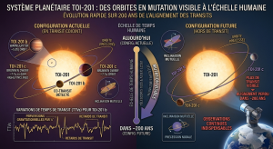Système planétaire TOI-201 : des orbites en mutation visible à l’échelle humaine