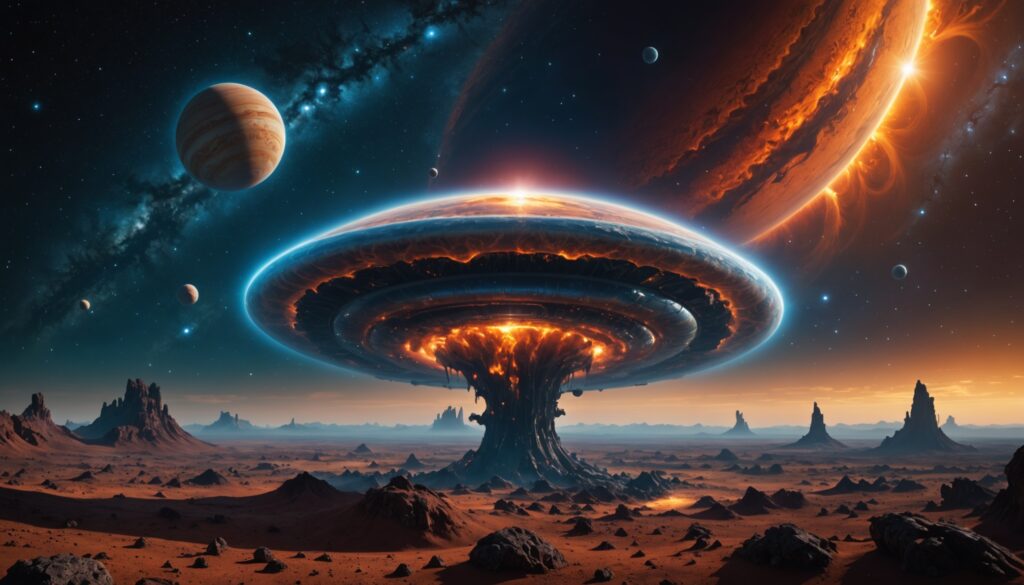 Illustration d'une exoplanète tellurique orbitant une étoile de type K, représentant la chimie prébiotique des exoplanètes et la composition atmosphérique en CO2, CO et CH4