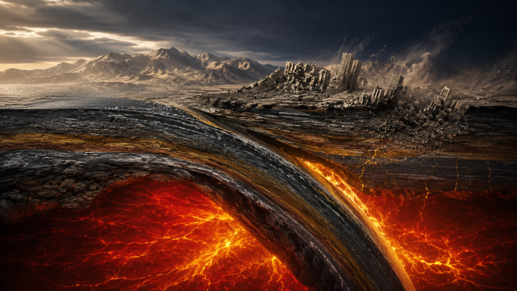 Coupe de la Terre montrant la subduction et le recyclage de la croûte terrestre