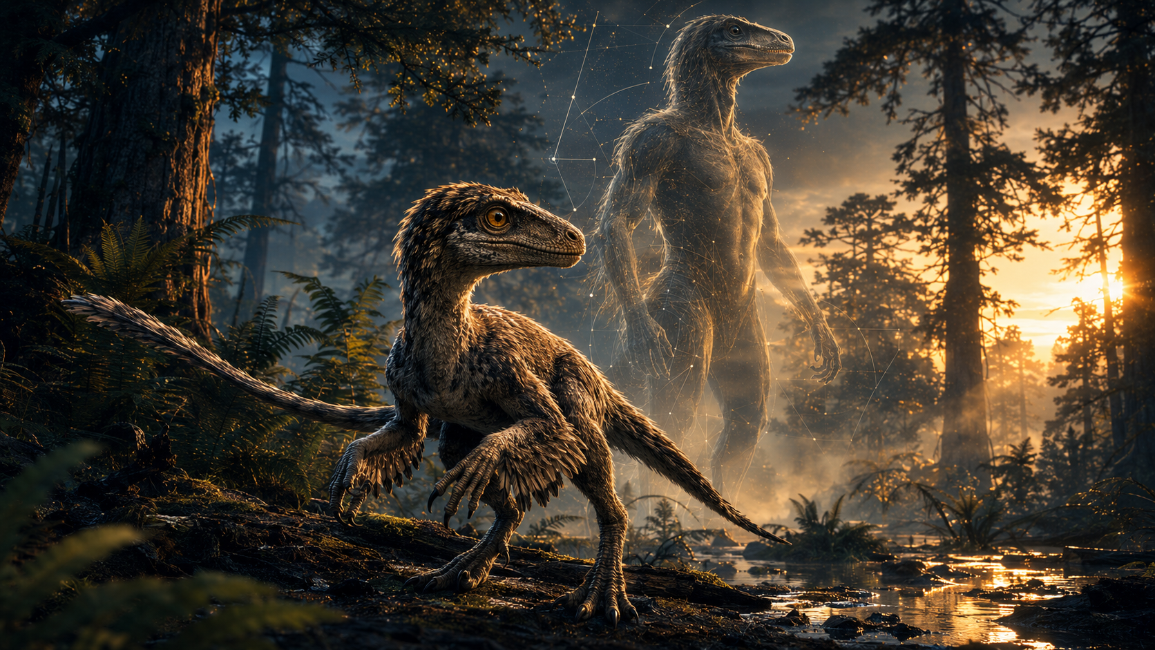 Dinosaure Troodon et sa silhouette spéculative, le dinosauroïde