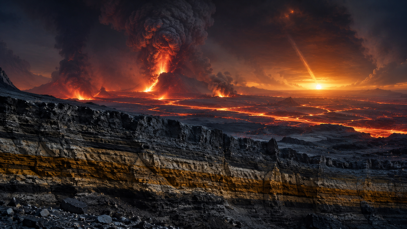 Volcanisme colossal et strate d'extinction de masse sans technosignature